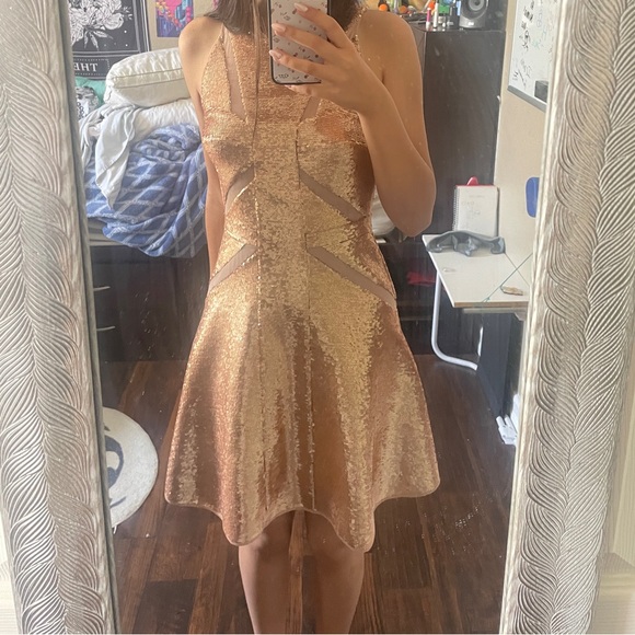 BCBGMAXAZRIA Gold Sequins Dress Size 04 Brand New - Picture 9 of 9